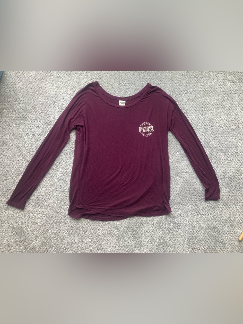 PINK Victoria's Secret Long Sleeve Scoop Neck Top in Deep Wine